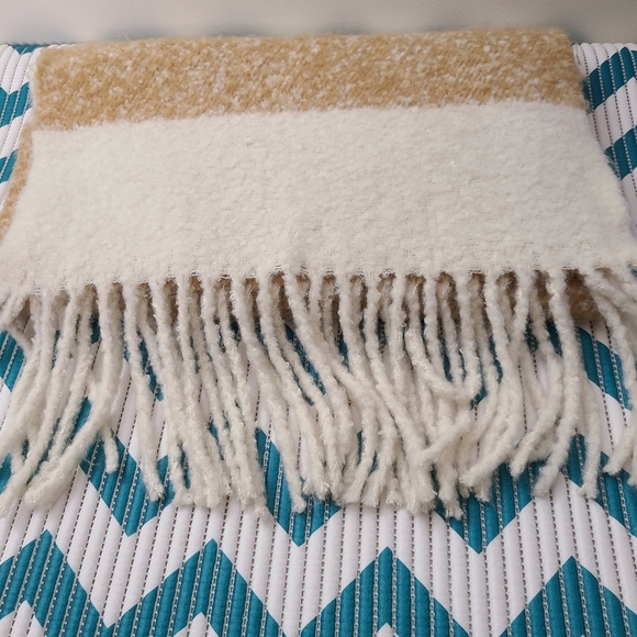 Madewell cream & brown brush fringed chunky boho oversized blanket scarf - Picture 2 of 5